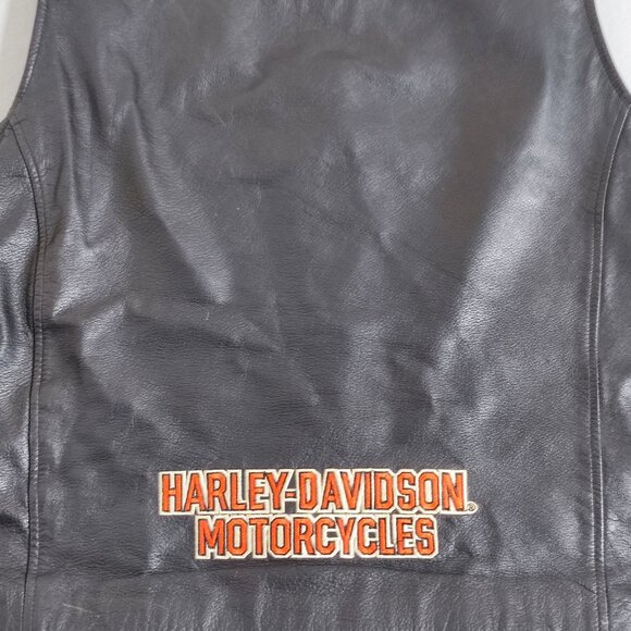 Harley-Davidson rider leather vest men's sz XL black with orange graphic design - Picture 4 of 14